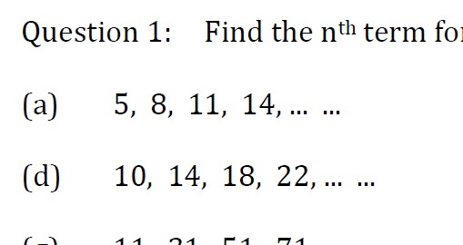 Finding the nth term of a sequence and then using that to find the 100th, 200th terms etc.